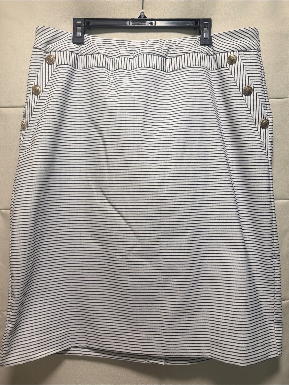 Cato Navy White Nautical Stripe A-Line Skirt Gold Button Plus 18W Coastal Preppy